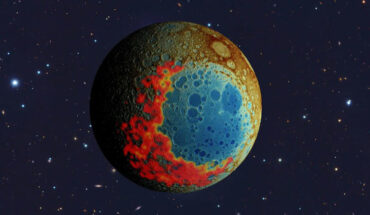 The South Pole-Aitken impact basin on the far side of the Moon formed in a southward impact. Image credit: Jeff Andrews-Hanna / University of Arizona / NASA / NAOJ.