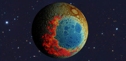 The South Pole-Aitken impact basin on the far side of the Moon formed in a southward impact. Image credit: Jeff Andrews-Hanna / University of Arizona / NASA / NAOJ.