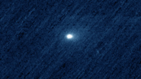 This colorized image, taken by the CaSSIS instrument aboard ESA’s Trace Gas Orbiter on October 3, 2025, shows the interstellar comet 3I/ATLAS. Image credit: ESA / TGO / CaSSIS.