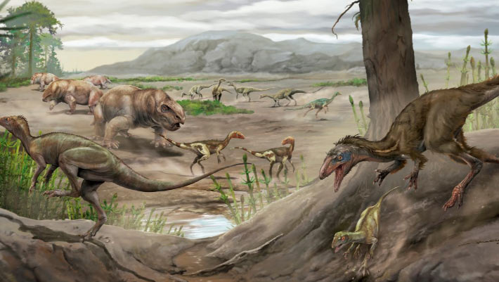 An artist’s reconstruction of Anteavis crurilongus. Image credit: Jorge Blanco.