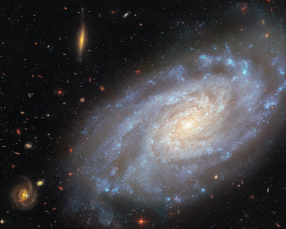 This Hubble image shows NGC 3370, a spiral galaxy some 90 million light-years away in the constellation of Leo. Image credit: NASA / ESA / Hubble / A. Riess / K. Noll.
