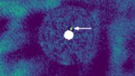 NIRC2 image of J1446 taken in August 2023; the white arrow indicates the location of the new companion J1446B. Image credit: Uyama et al., doi: 10.3847/1538-3881/ae08b6.