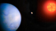 An artist’s conception of the Gliese 251 system, showing Gliese 251c (left), its host star (right), and the previously-discovered planet Gliese 251b (middle). Image credit: Michael Marcheschi / m2design.