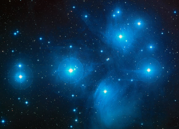 The Pleiades. Image credit: NASA / ESA / AURA / Caltech / Palomar Observatory.