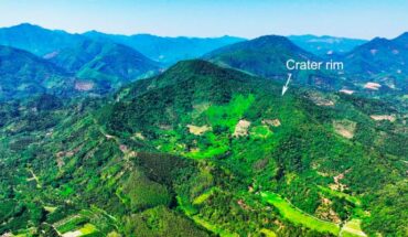 Panoramic aerial drone image of the Jinlin crater, taken on May 12, 2025. Image credit: Chen et al., doi: 10.1063/5.0301625.