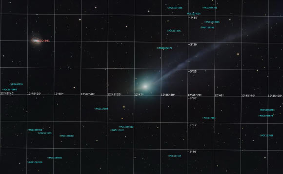The same image of 3I/ATLAS on a coordinate grid. Image credit: Satoru Murata.