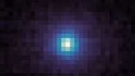 This ultraviolet image shows the coma of 3I/ATLAS as seen on October 9, 2025, by NASA’s MAVEN spacecraft using its IUVS camera. The brightest pixel at center indicates where the comet is. The surrounding bright pixels show where hydrogen atoms were detected coming from the comet. Image credit: NASA / Goddard / LASP / CU Boulder.