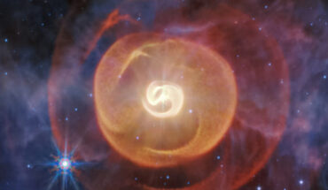 Webb’s mid-infrared image shows four coiled shells of dust around a pair of Wolf-Rayet stars known as Apep. Image credit: NASA / ESA / CSA / STScI / Yinuo Han, Caltech / Ryan White, Macquarie University / Alyssa Pagan, STScI.