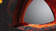 The illustration shows a cutaway revealing the interior of early Earth with a hot, melted layer above the boundary between the core and mantle. Image credit: Yoshinori Miyazaki / Rutgers University.