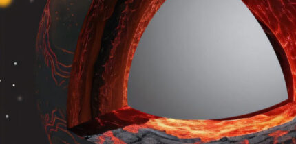 The illustration shows a cutaway revealing the interior of early Earth with a hot, melted layer above the boundary between the core and mantle. Image credit: Yoshinori Miyazaki / Rutgers University.