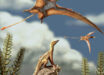 Reconstruction of a Late Triassic landscape, approximately 215 million years ago; a lagerpetid, a close relative of pterosaurs, is perched on a rock, observing pterosaurs flying overhead. Image credit: Matheus Fernandes.