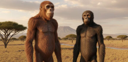Australopithecus deyiremeda and Australopithecus afarensis. Image credit: Gemini AI.