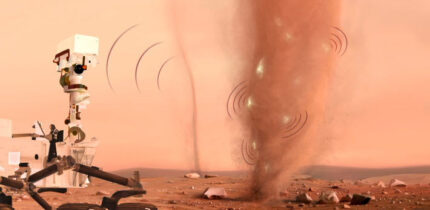 Detection of electric discharges in dust devils by the SuperCam instrument on board NASA’s Perseverance rover on Mars. Image credit: Nicolas Sarter.