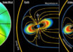 Allen et al. compared space weather impacts of a fast solar wind structure (first panel) driving an intense solar storm at Earth in 2019 (second panel) with conditions observed at Uranus by Voyager 2 in 1986 (third panel) to potentially solve a 39-year-old mystery about the extreme radiation belts found. Image credit: SwRI.