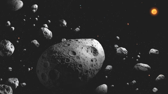 An artist’s impression of the asteroid 2025 MN45. Image credit: NSF-DOE Vera C. Rubin Observatory / NOIRLab / SLAC / AURA / P. Marenfeld.