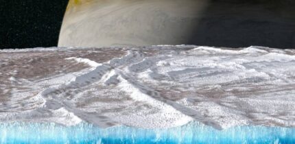 This artist’s concept depicts a cutaway view showing Europa’s ice shell. Image credit: NASA / JPL-Caltech / SwRI / Koji Kuramura / Gerald Eichstädt.