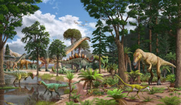 Ecosystem reconstruction of the Late Jurassic Dry Mesa Dinosaur Quarry around 150 million years ago in Colorado, the United States. Image credit: Sergey Krasovskiy / Pedro Salas.