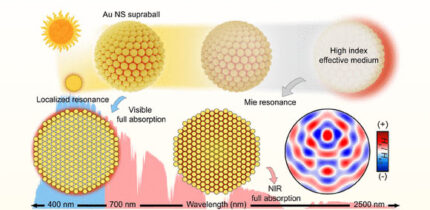 Hun Rho et al. introduce plasmonic colloidal supraballs -- solution-processable assemblies of gold nanospheres -- as a robust and versatile platform for broadband solar energy harvesting. Image credit: Hun Rho et al., doi: 10.1021/acsami.5c23149.