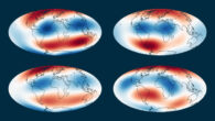 Two enormous blobs of solid, superheated material located at the base of Earth’s mantle affect the underlying liquid outer core. Image credit: Biggin et al., doi: 10.1038/s41561-025-01910-1.