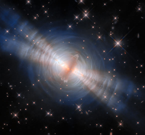 This Hubble image shows the Egg Nebula. Image credit: NASA / ESA / Bruce Balick, UWashington.