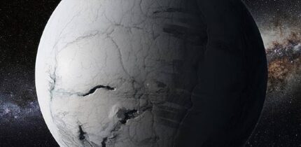 An artist’s impression of Earth around 700 million years ago during the Sturtian glaciation. Image credit: Pablo Carlos Budassi.