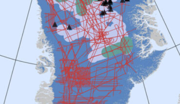 Location of large plume-like structures (triangles) hidden deep within the Greenland Ice Sheet. Image credit: Leysinger Vieli et al., doi: 10.1038/s41467-018-07083-3 / Law et al., doi: 10.5194/tc-20-1071-2026.