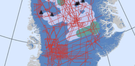 Location of large plume-like structures (triangles) hidden deep within the Greenland Ice Sheet. Image credit: Leysinger Vieli et al., doi: 10.1038/s41467-018-07083-3 / Law et al., doi: 10.5194/tc-20-1071-2026.