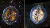 These Webb images show PMR 1, a planetary nebula some 5,000 light-years away in the constellation of Vela. Image credit: NASA / ESA / CSA / STScI / Joseph DePasquale, STScI.