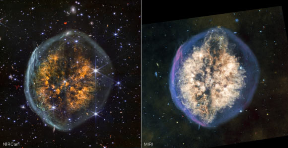 These Webb images show PMR 1, a planetary nebula some 5,000 light-years away in the constellation of Vela. Image credit: NASA / ESA / CSA / STScI / Joseph DePasquale, STScI.