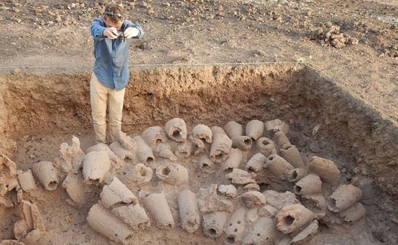 A pile of tuyères at the site of Didé West 1 in Senegal. Image credit: Anne Mayor.
