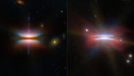 These composite images show protoplanetary disks Tau 042021 (left) and Oph 163131 (right). Image credit: NASA / ESA / CSA / Webb / Hubble / ALMA / ESO / NAOJ / NRAO / G. Duchêne / M. Villenave.