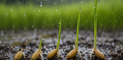 Rice and related seed types can sense the sound of rain impacting the soil or water surface above them and respond by accelerating germination at depths where impulsive rain sound is sufficiently intense to intermittently shake statoliths from contact with cell membrane receptors and trigger gravitropic growth mechanisms.