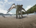 Life reconstruction drawing of Jinjuichnus procerus and tetrapod trackmakers. The neoazhdarchian trackmaker is following the small vertebrate. Image credit: Jun Seung Yi.