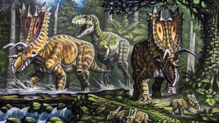 Bistahieversor sealeyi hunting Pentaceratops sternbergii. Image credit: A. Belov / CC BY 3.0.
