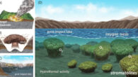 Lim et al. demonstrate that stromatolites -- the oldest fossil evidence of oxygen-producing microbial life on early Earth -- could have developed within impact craters, based on a detailed investigation of stromatolites and lake sediments in the Hapcheon impact crater, South Korea. Image credit: Lim et al., doi: 10.1038/s43247-026-03206-7.