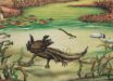 Reconstruction of the Santa María Amajac paleolake during the Late Pliocene; the paleobiodiveristy of the paleolake included microvertebrates such as the ambystomatid salamander Ambystoma quetzalcoatli, Paleocharacodon guzmanae and Goodea-like fishes, anurans and numerous species of terrestrial and aquatic plants such as Nymphaea sp., Scirpus sp., Typha sp. Image credit: Diana Guzmán-Madrid.