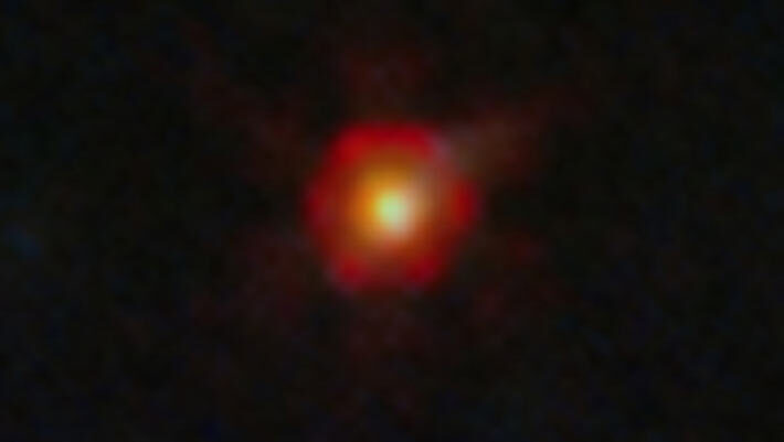 This Webb image shows the little red dot GLIMPSE-17775, which is located behind the galaxy cluster Abell S1063. Image credit: NASA / ESA / CSA / Vasily Kokorev, UT Austin / Alyssa Pagan, STScI.