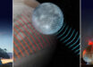 This artist’s impression shows radar waves from NASA’s Goldstone Solar System Radar pinging Europa; the radar waves penetrate Europa’s icy surface before bouncing back to be collected by NSF’s Green Bank Telescope on Earth. Image credit: NSF / AUI / NSF’s NRAO / P.Vosteen.