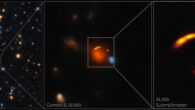 The origin of high-energy astrophysical neutrinos remains unresolved, and secure electromagnetic counterparts to individual events are rare despite rapid follow-up. Dusty star-forming galaxies at cosmic noon (redshift of z ≈ 1-4) are natural cosmic-ray calorimeters, yet observational links between these galaxies and neutrinos have remained unknown. Urata et al. report a compact-core, dusty star-forming galaxy within an IceCube localization, JCMT0402-0424, a quadruply lensed galaxy at z = 2.988 located inside the 90% containment region of the IceCube event IC 210922A. Image credit: International Gemini Observatory / NOIRLab / NSF / AURA / ALMA / ESO / NAOJ / NRAO / T.A. Rector, University of Alaska Anchorage & NSF’s NOIRLab / D. de Martin & M. Zamani, NSF’s NOIRLab / Yuji Urata. MITOS Science Co., LTD.