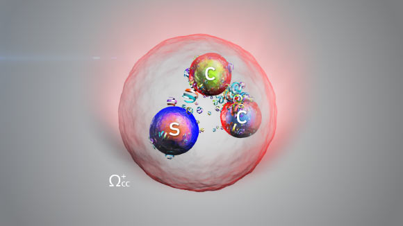 An artist’s impression of the doubly charmed Ωcc⁺ baryon. Image credit: Daniel Dominguez / CERN.