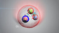 An artist’s impression of the doubly charmed Ωcc⁺ baryon. Image credit: Daniel Dominguez / CERN.