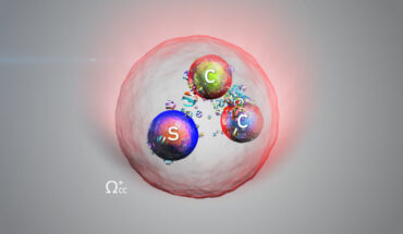 An artist’s impression of the doubly charmed Ωcc⁺ baryon. Image credit: Daniel Dominguez / CERN.