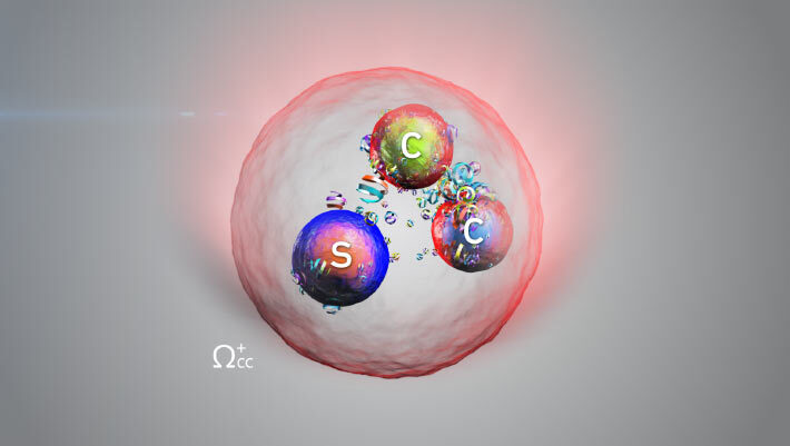 An artist’s impression of the doubly charmed Ωcc⁺ baryon. Image credit: Daniel Dominguez / CERN.
