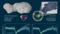 The asteroid Donaldjohanson is composed of two heavily cratered lobes, connected by a smoother neck, with overall dimensions 8.8 km by 4.4 km by 3.1 km. Image credit: NASA / Goddard / SwRI / Dan Gallagher.