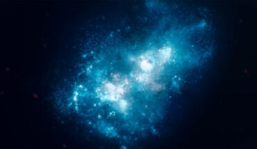 This illustration portrays galaxy MXDFz4.4 when it existed 1.4 billion years after the Big Bang. Image credit: NASA / ESA / Leah Hustak, STScI.