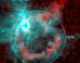 Extended Orion nebula shell sampled by HI emission from the combined VLA and FAST observations (shown in red), Hα emission from the European Southern Observatory Digitized Sky Survey (shown in green), and 3.4-μm emission registered by the Wide-field Infrared Survey Explorer (WISE) satellite (shown in blue). Image credit: Juan D. Soler, University of Vienna / NRAO / VLA / NASA / WISE.