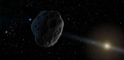 This artist’s concept depicts a near-Earth asteroid with an elongated orbit; a few objects such as these can exhibit significant perturbations in their motion around the Sun and, like 1998 SH2, could turn out to be regular comets with a weak tail and coma. Image credit: NASA / JPL-Caltech.
