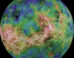 This hemispheric view of Venus was created using radar observations, including images from NASA’s Magellan spacecraft. Magellan imaged more than 98% of Venus. Gaps in the Magellan coverage were filled with images from the Earth-based Arecibo radar. The composite image was processed to improve contrast and to emphasize small features, and was color-coded to represent elevation. Magellan launched on May 4, 1989, and was deployed from the cargo bay of Space Shuttle Atlantis on May 5, 1989. The spacecraft orbited Venus from August 10, 1990, until October 13, 1994 when the spacecraft was commanded to plunge into the atmosphere of Venus. Image credit: NASA / JPL-Caltech / USGS.