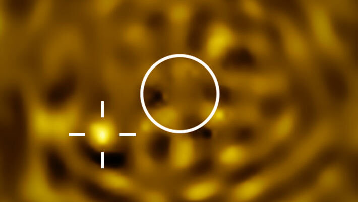 This VLT/SPHERE image shows the clearest image ever of what likely is Betelgeuse B. Image credit: ESO / Montargès et al.