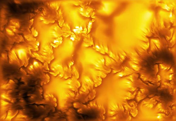 The highest-resolution image of the Sun’s surface (photosphere) ever captured, taken at 416 nm by the Inouye Solar Telescope; it reveals deformed boundaries of magnetic elements and ultra-fine scale stripes, both associated with Kelvin-Helmholtz instability. Image credit: NSF / NSO / AURA / MPS.